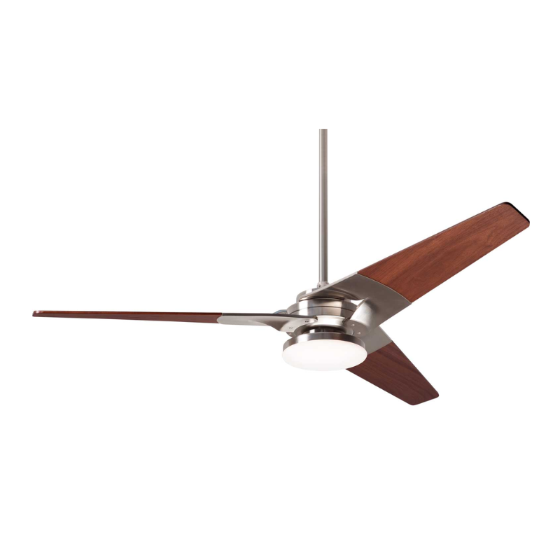 The Torsion 20W LED - 52" from The Modern Fan Co. Shown is the bright nickel body and mahogany blades.