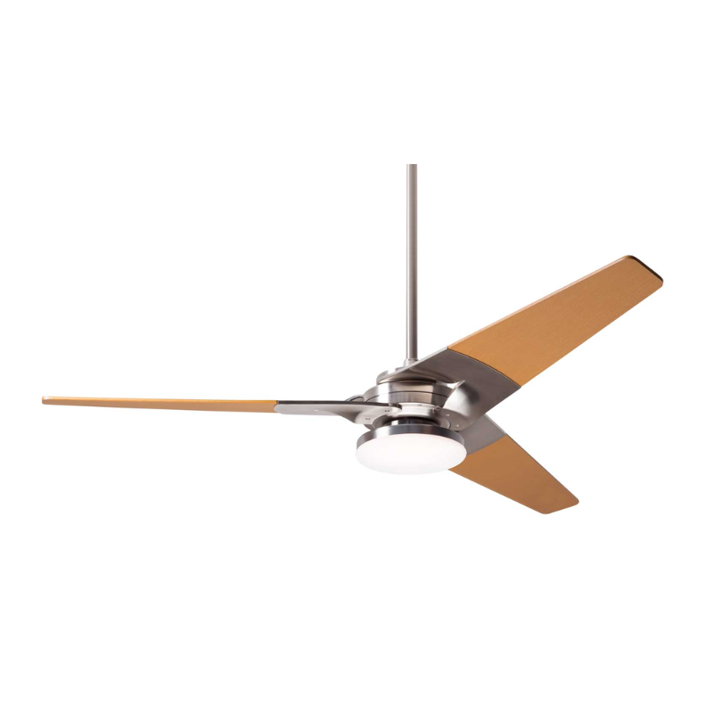 The Torsion 20W LED - 52" from The Modern Fan Co. Shown is the bright nickel body and maple blades.