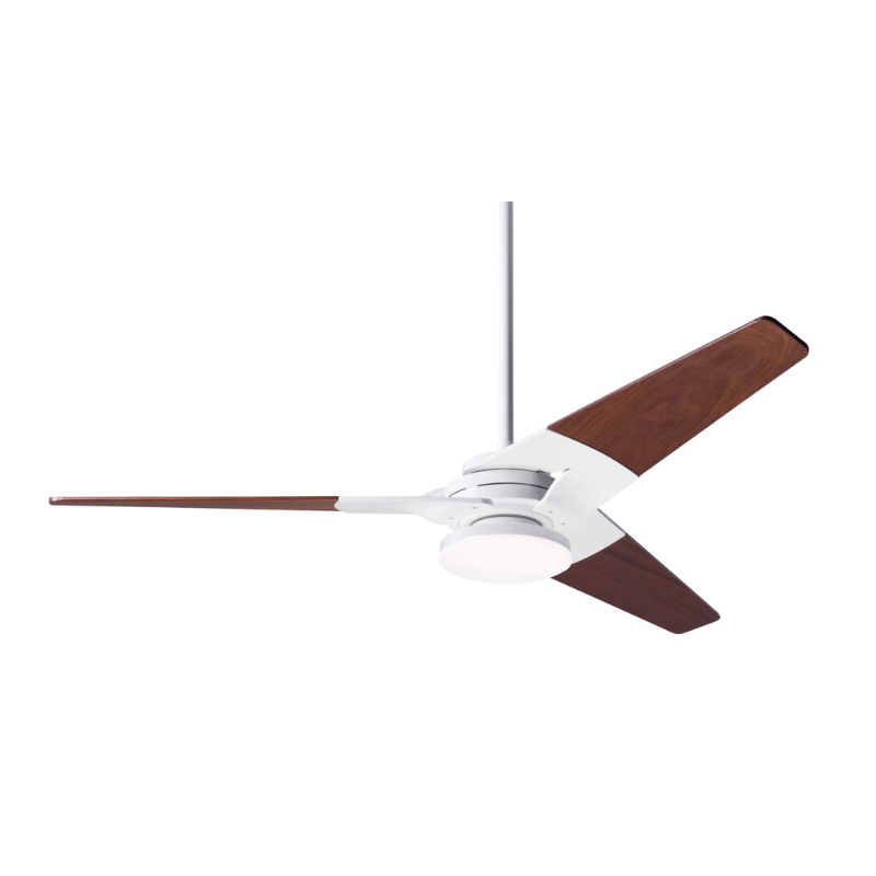 The Torsion 20W LED - 52" from The Modern Fan Co. Shown is the gloss white body and mahogany blades.