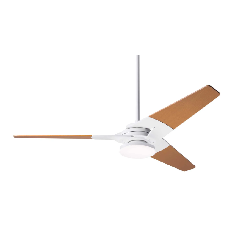 The Torsion 20W LED - 52" from The Modern Fan Co. Shown is the gloss white body and maple blades.
