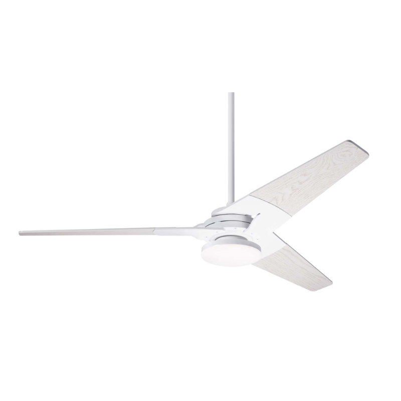The Torsion 20W LED - 52" from The Modern Fan Co. Shown is the gloss white body and whitewash blades.