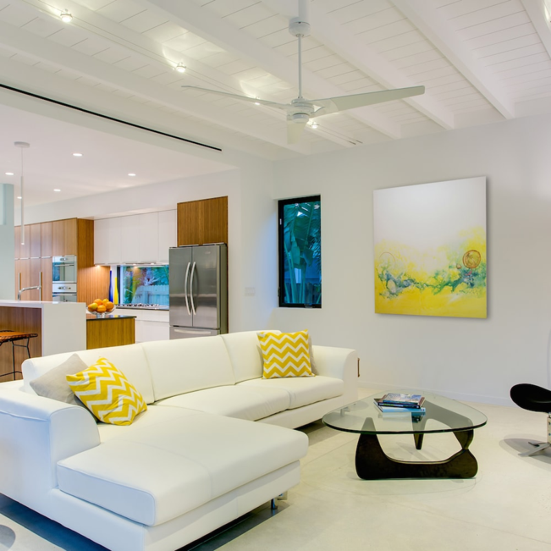 The Torsion 20W LED - 52" from The Modern Fan Co. in a living room.