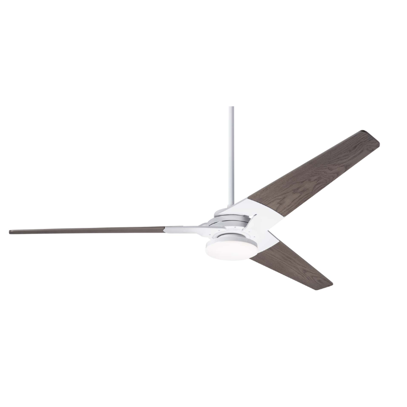 From Modern Fan Co. the Torsion 20W LED - 62" with the gloss white body and greywash blades.
