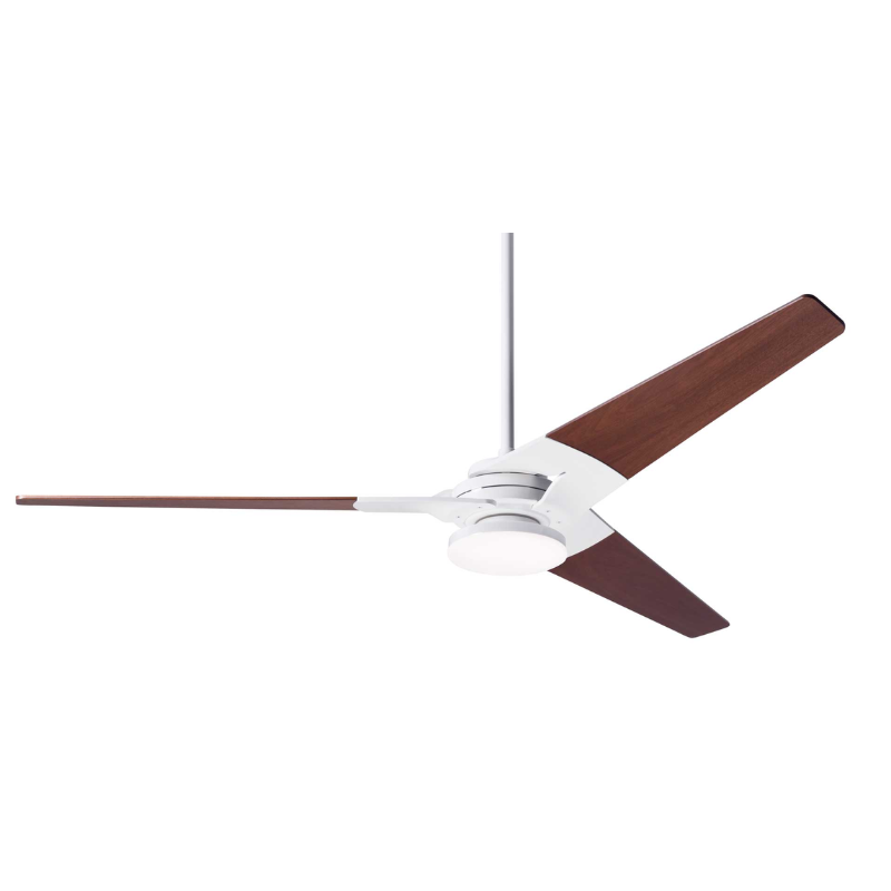 From Modern Fan Co. the Torsion 20W LED - 62" with the gloss white body and mahogany blades.