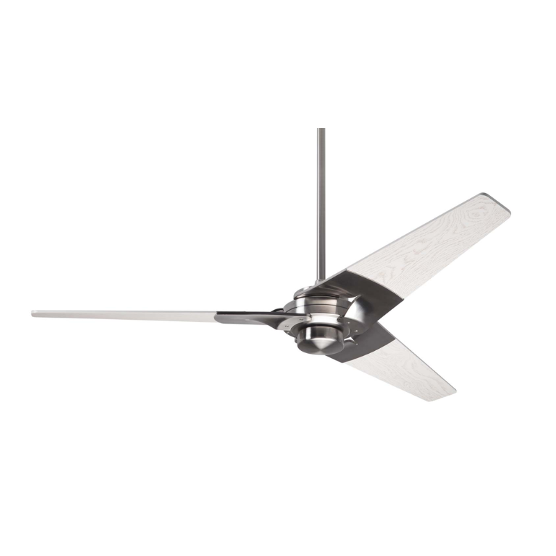 The Torsion - 52" from The Modern Fan Co. with bright nickel body and whitewash plywood blades.