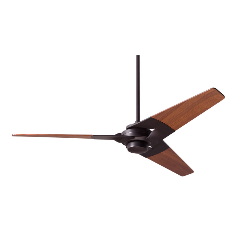 The Torsion - 52" from The Modern Fan Co. with dark bronze body and mahogany plywood blades.