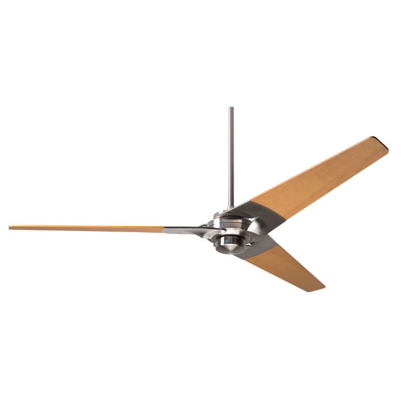 The Torsion - 62" from Modern Fan Co. with the bright nickel body and maple blades.