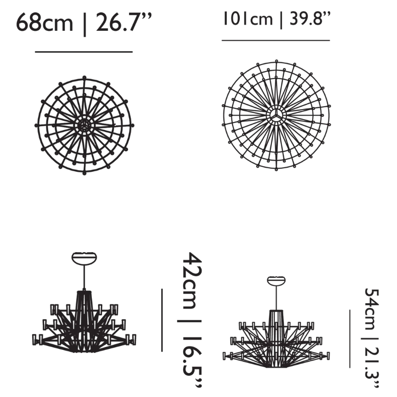 The dimensions for the Coppélia Suspended small and large from Moooi.