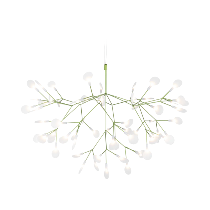 Nature meets technology in Heracleum III Suspended by Bertjan Pot. This airy LED lamp is inspired by the flowering plant of the same name that can grow as high as 5 meters. The white leaves in Heracleum III Suspended ramify from one branch, creating a very technical, natural structure thanks to a technique of coating conductive layers called Electrosandwich by Marcel Wanders studio.