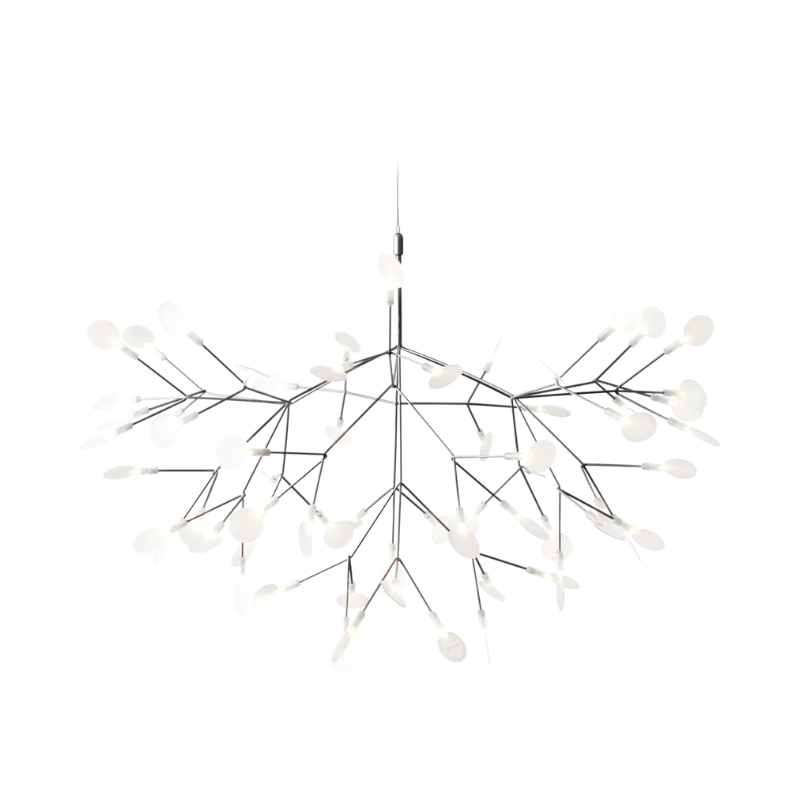 Nature meets technology in Heracleum III Suspended by Bertjan Pot. This airy LED lamp is inspired by the flowering plant of the same name that can grow as high as 5 meters. The white leaves in Heracleum III Suspended ramify from one branch, creating a very technical, natural structure thanks to a technique of coating conductive layers called Electrosandwich by Marcel Wanders studio.