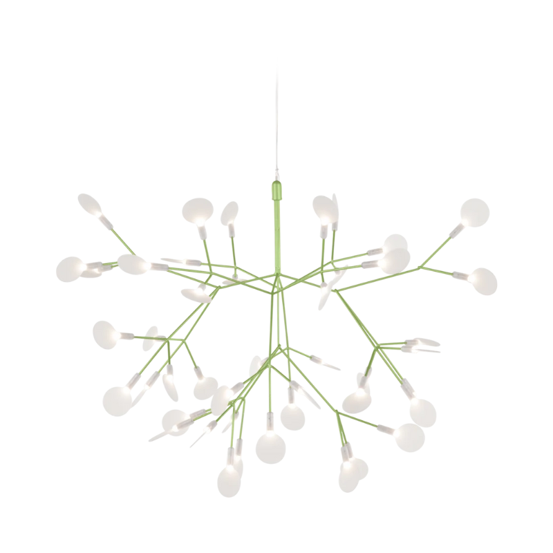 Nature meets technology in Heracleum III Suspended by Bertjan Pot. This airy LED lamp is inspired by the flowering plant of the same name that can grow as high as 5 meters. The white leaves in Heracleum III Suspended ramify from one branch, creating a very technical, natural structure thanks to a technique of coating conductive layers called Electrosandwich by Marcel Wanders studio.