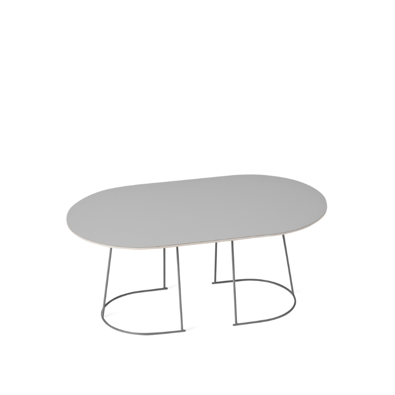 The Airy Coffee Table is designed with a light and airy expression through its clean lines and the table top almost floating above its thin steel frame. Available in three sizes alongside a half-side version, the Airy Coffee Table can serve a range of functions in a multitude of spaces, with its playful yet quiet personality complementing any setting.