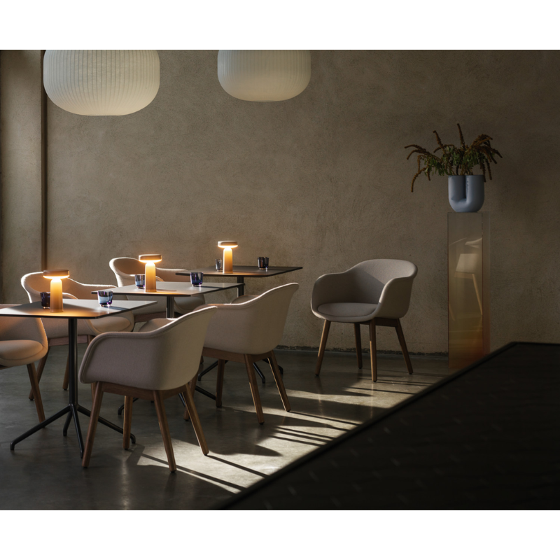 The Strand Pendant Lamp from Muuto within a cafe setting.