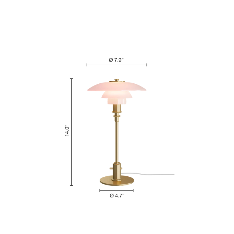 PH 2/1 Pale Rose Brass Table lamp features intricate design details, which come together to create an elegant expression and a soft, warm light in your home. The glossy pale rose shades are poetic and speak to modern interior trends, while the inside of the shades is sandblasted white, to create the glare-free light characteristic of Louis Poulsen’s lamps. 