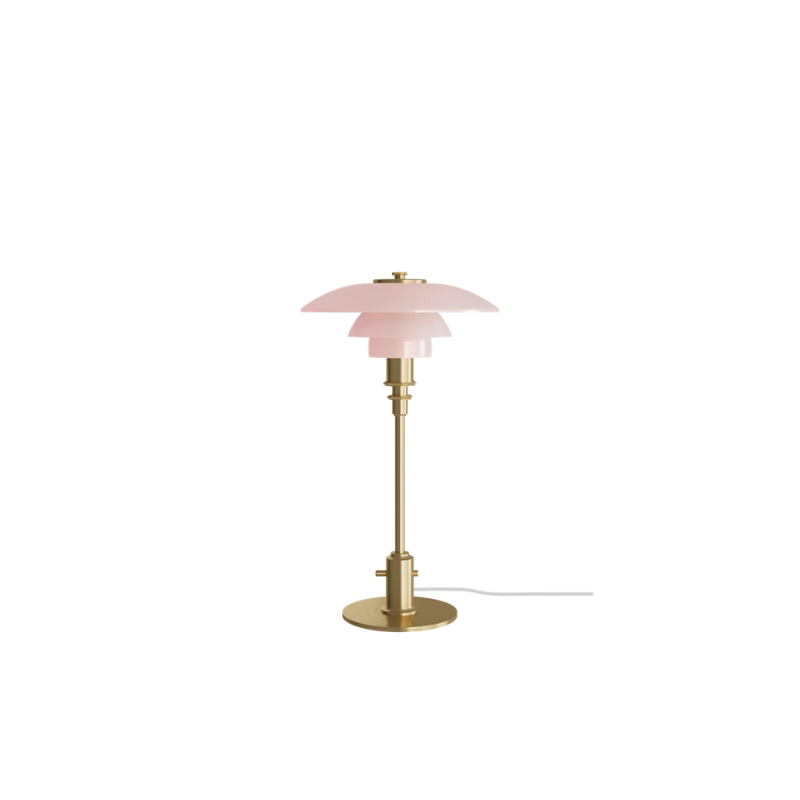 PH 2/1 Pale Rose Brass Table lamp features intricate design details, which come together to create an elegant expression and a soft, warm light in your home. The glossy pale rose shades are poetic and speak to modern interior trends, while the inside of the shades is sandblasted white, to create the glare-free light characteristic of Louis Poulsen’s lamps. 