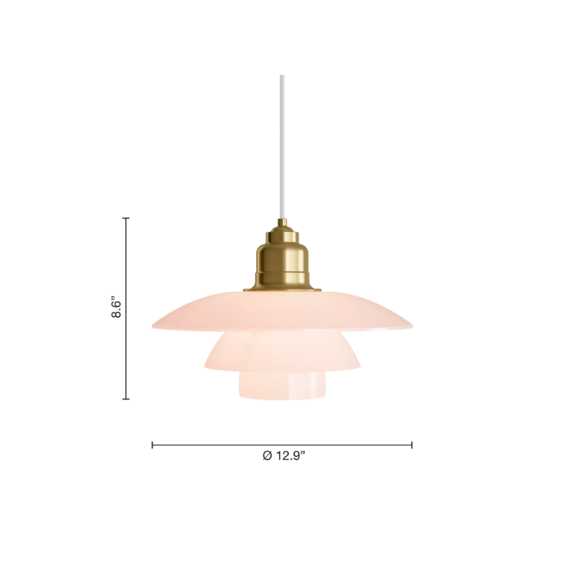 Inspired by Poul Henningsen’s fascination with the interplay between color and light, and the interior trends of today, the PH 3½-3 Pale Rose Brass Pendant features mouthblown pale rose-colored glass shades, which create a whimsical and poetic atmosphere in every room. The elegant expression is enhanced by the brushed brass detailing which, if left untreated, will patinate beautifully over time, giving the lamp character and charm.