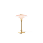 The PH 3/2 Pale Rose Table Lamp is a modern twist on this iconic design, which features pale rose-colored glass shades, paired with brushed brass elements with fine hairlines that follow the form of the fixture. 