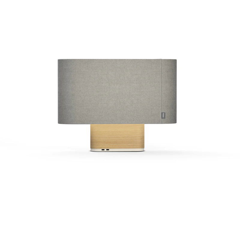 The Belmont Table from Pablo Designs in oak with silverdale fabric.