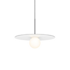 This is a photograph of the 18 inch Bola Disc Pendant from Pablo Designs in gloss white.