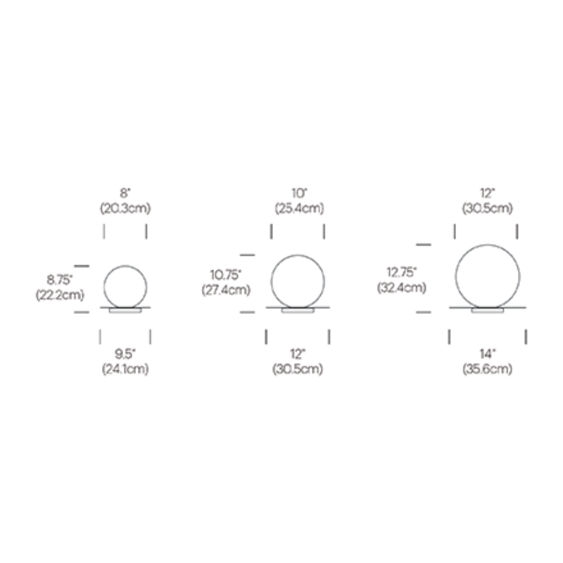 These are the dimensions for the Bola Sphere Table by Pablo Designs.