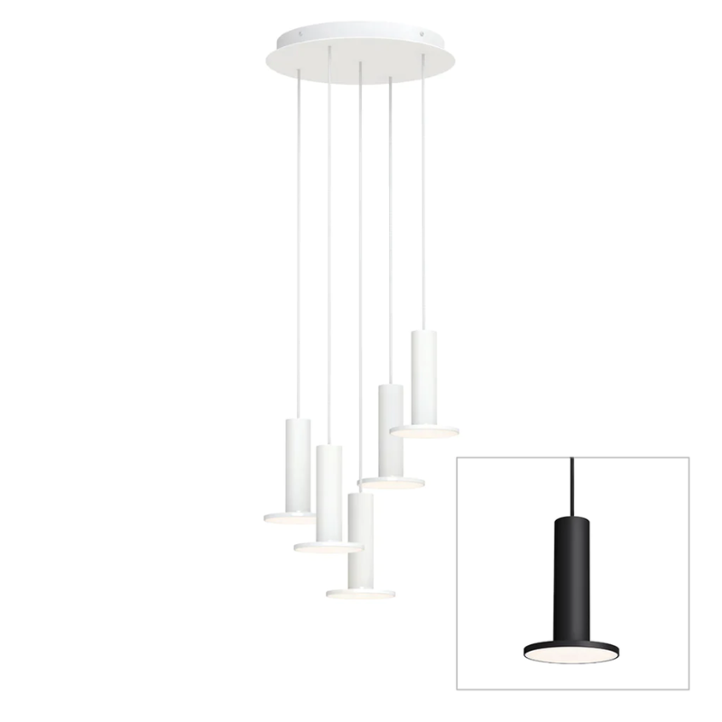 The Cielo Plus Chandelier from Pablo Designs with 5 pendants in black.