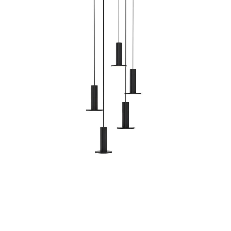 The Cielo Plus Chandelier from Pablo Designs in black with 5 lamps in a lifestyle shot.