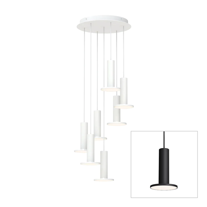 The Cielo Plus Chandelier from Pablo Designs with 7 pendants in black.