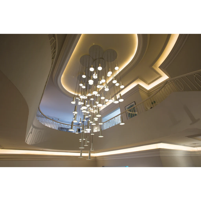 The Cielo Plus Chandelier from Pablo Designs in a lighting display.