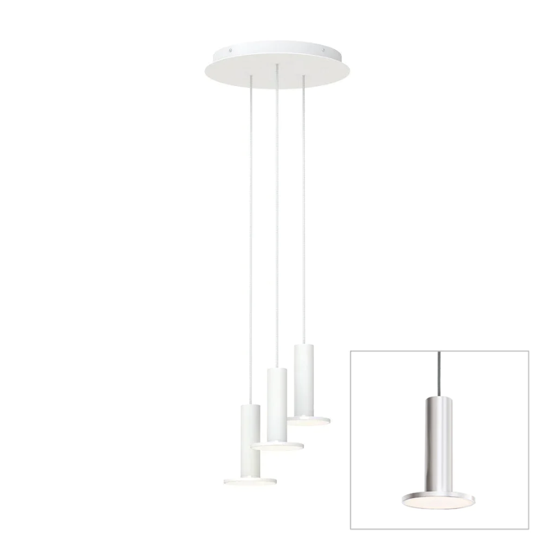 The Cielo Plus Chandelier from Pablo Designs with 3 pendants in silver.