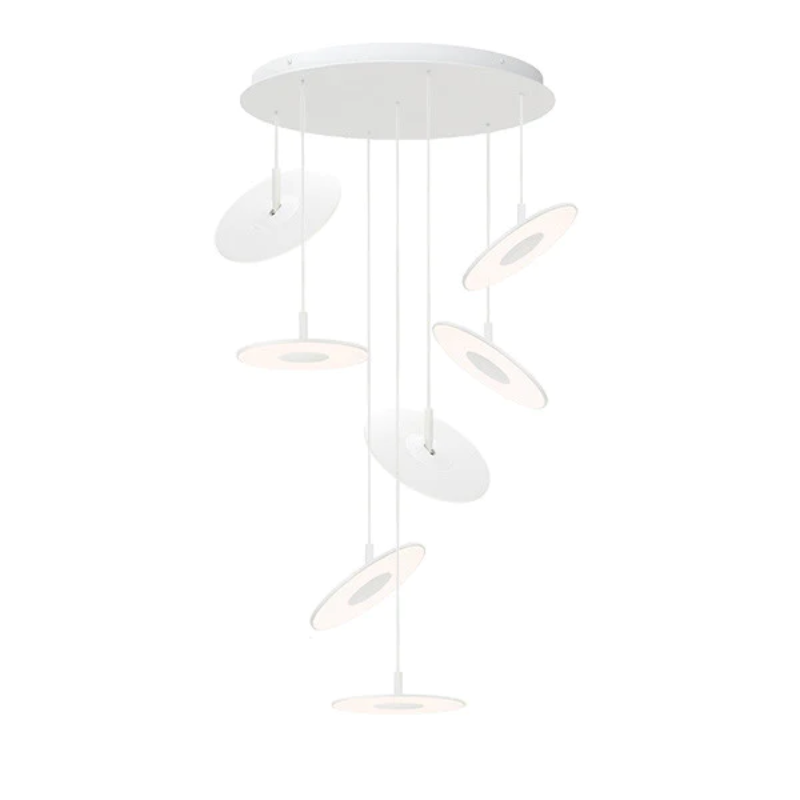 The Circa Chandelier from Pablo Designs with 7 pendants in white.