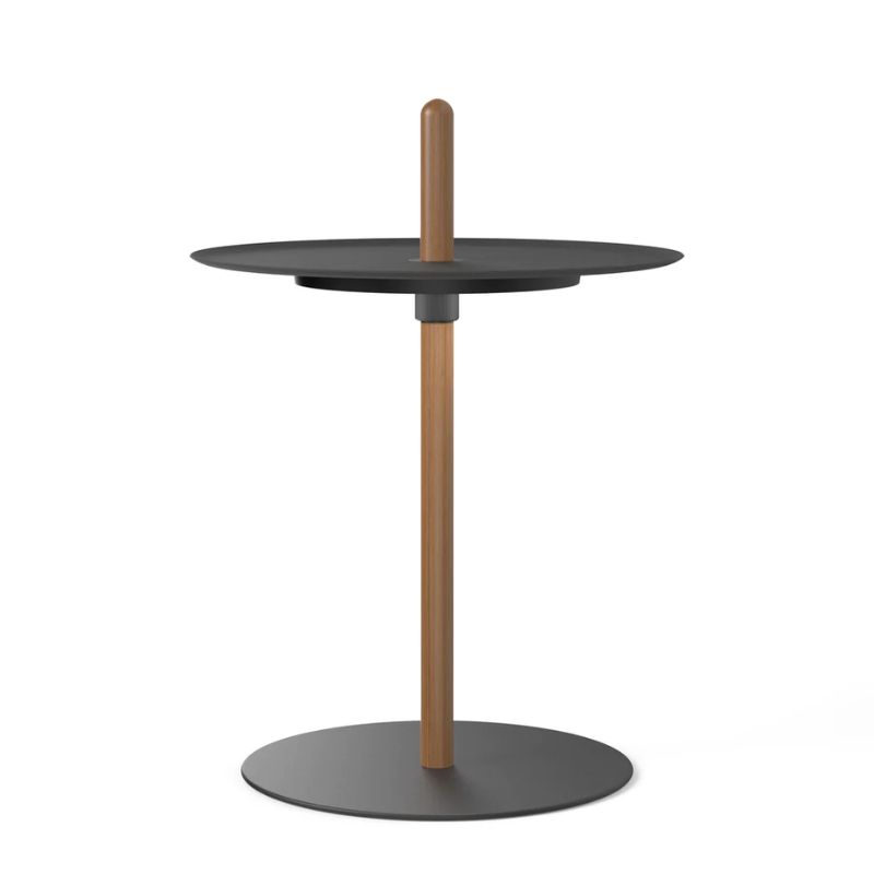 The small Nivél Pedestal from Pablo Designs with the walnut post and black tray.