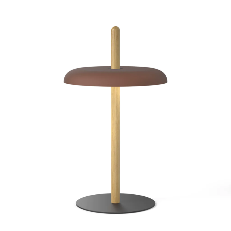 The Nivél Table from Pablo Designs with an oak post and espresso shade.