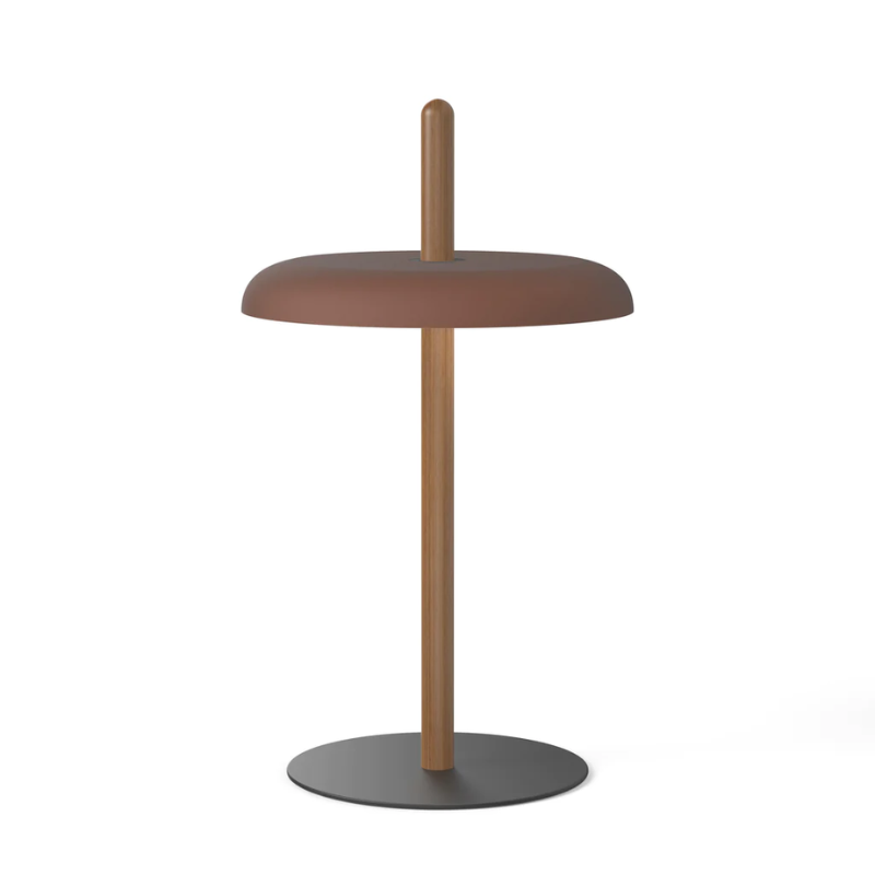 The Nivél Table from Pablo Designs with an walnut post and espresso shade.