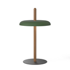 The Nivél Table from Pablo Designs with an walnut post and forest shade.