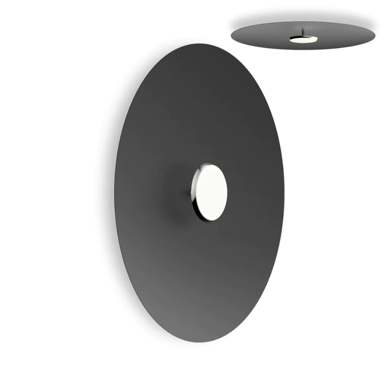 The 32 inch Sky Dome Flush Metal from Pablo Designs with the polished aluminum lamp and black dome.