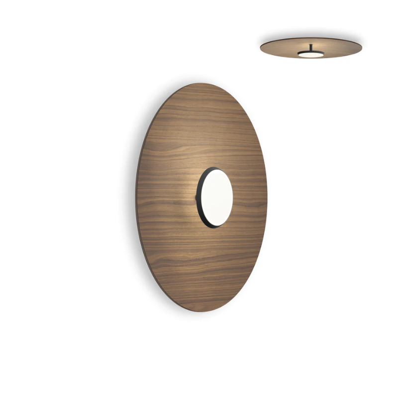 The 22 inch Sky Dome Flush Wood from Pablo Designs with the matte black lamp and walnut dome.