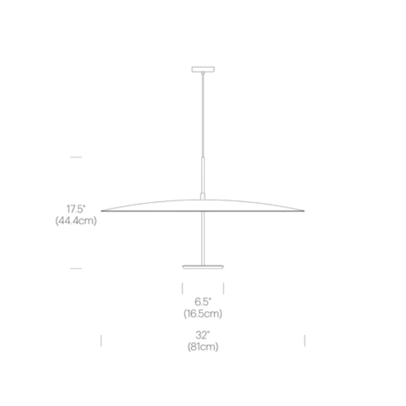 The dimensions for a 32 inch Pablo Designs Sky Dome Metal.