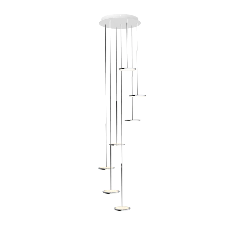 The Sky Collection was inspired as a modular pendant lighting system and Sky Solo is its core foundational element. Its minimal all-aluminum design highlights a powerful two-sided flat panel light source with Dim to Warm LED technology that can deliver up to 1250 lumens of warm ambient light in all directions.