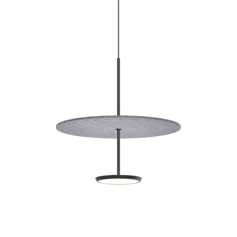 The 18 inch Sky Sound from Pablo Designs with the matte black lamp finish and stone grey felt dome.