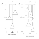 The dimensions for the 3 pendant and 6 pendant style of  the Swell Chandelier from Pablo Designs.