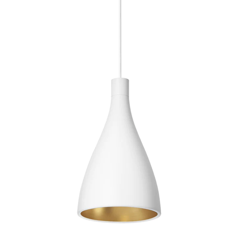 The Swell Single pendant from Pablo Designs in the narrow style and white finish.