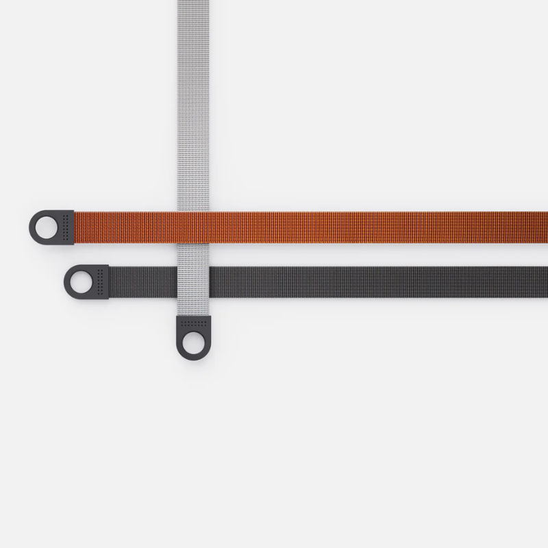 All three color options for the T.O Pendant Suspension Belt Accessory from Pablo Designs, light grey, burnt orange and graphite.