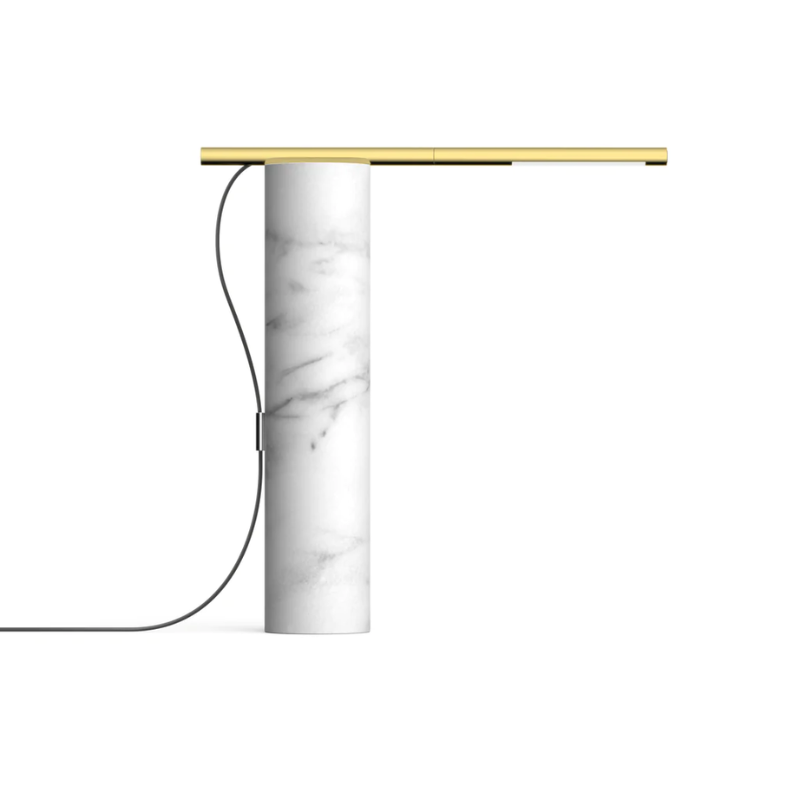 The T.O Table from Pablo Designs with the Carrara Marble base and Brass arm.