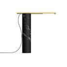 The T.O Table from Pablo Designs with the Marquina Marble base and Brass arm.