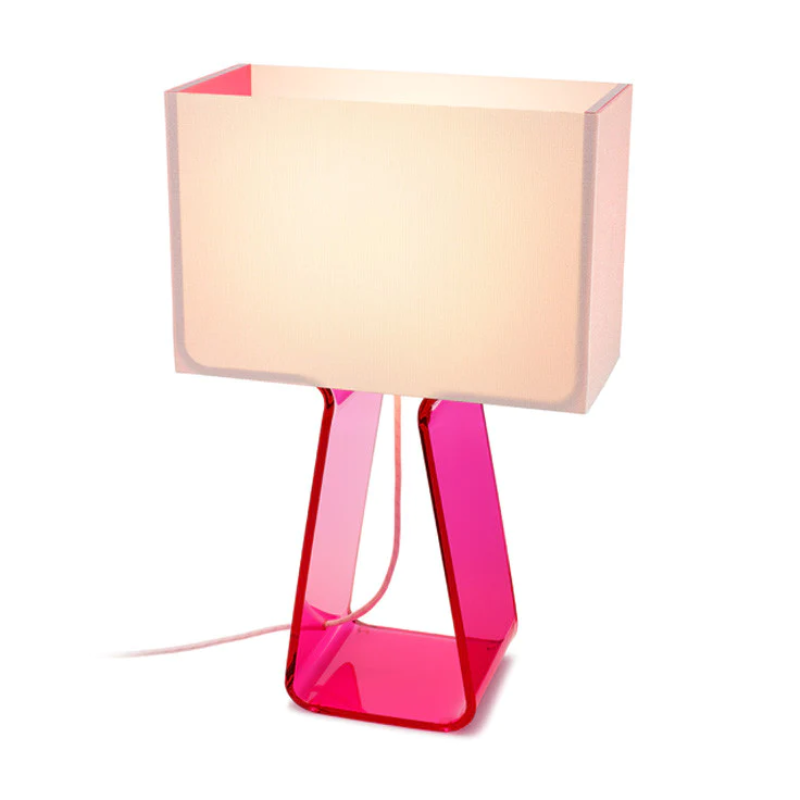 The 14 inch Tube Top Table from Pablo Designs with the white shade and hot pink body.