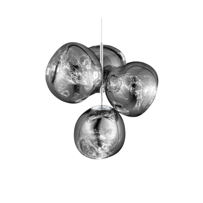 A swarm, huddle, herd, cluster or bunch; there are a thousand ways of configuring our lamps to produce an extraordinary lighting arrangement. The latest additions to Tom Dixon's Melt family includes the Melt Small Chandelier, featuring four orbs protruding from polished tubes and measuring one meter high. Fitted with their new LED module, Tom Dixon's Melt Chandeliers are an attempt to rethink the contemporary chandelier.