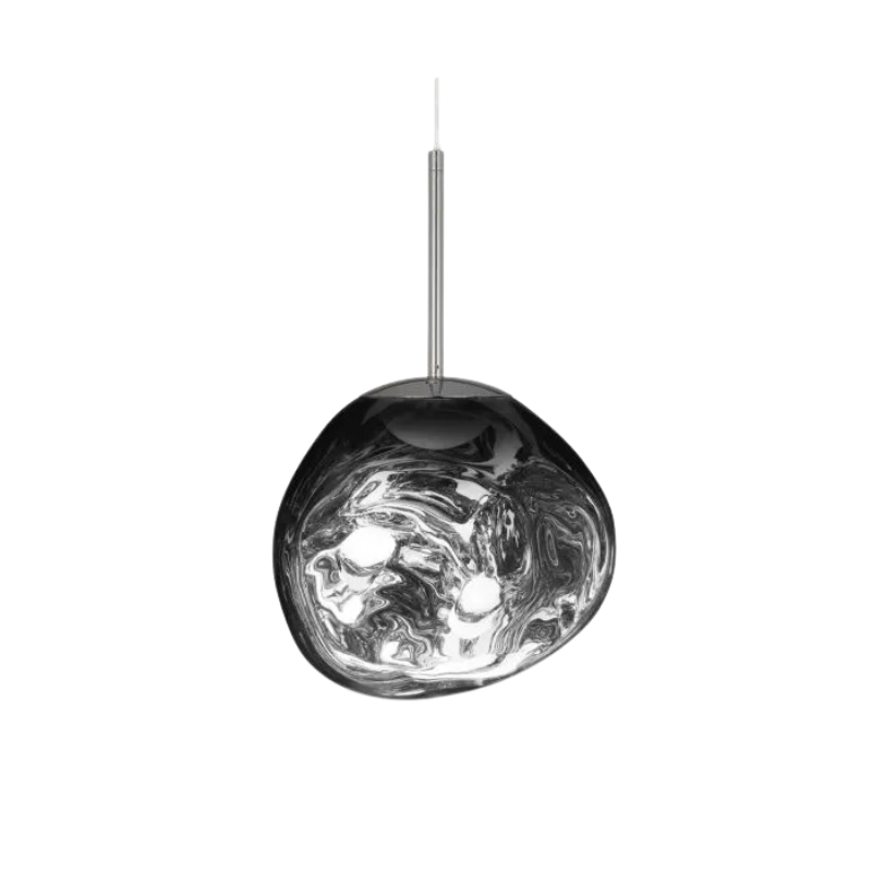 Tom Dixon's Melt LED Mini Pendant is a beautifully distorted pendant in collection of modern finishes with matching ceiling rose. Featuring an integrated LED module, this ceiling light creates a mesmerizing melting hot-blown glass effect when turned on, and a mirror-finish effect when off. This piece is made in Germany using a high tech manufacturing techniques to achieve the perfect melted orb for your design.