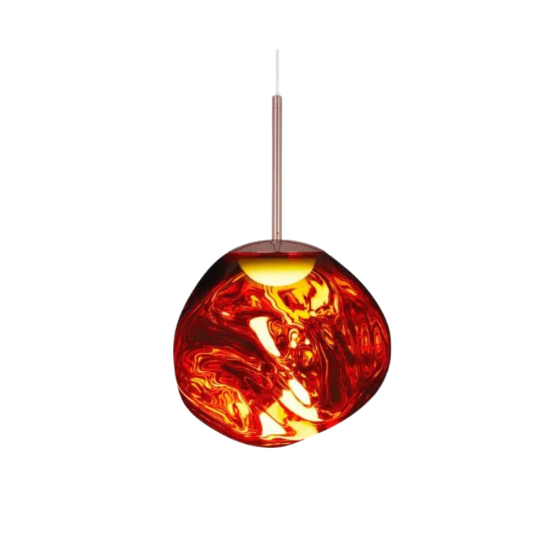 Tom Dixon's Melt LED Mini Pendant is a beautifully distorted pendant in collection of modern finishes with matching ceiling rose. Featuring an integrated LED module, this ceiling light creates a mesmerizing melting hot-blown glass effect when turned on, and a mirror-finish effect when off. This piece is made in Germany using a high tech manufacturing techniques to achieve the perfect melted orb for your design.