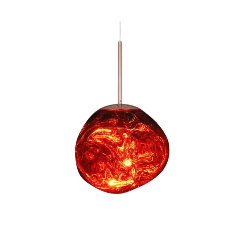 Tom Dixon's Melt LED Mini Pendant is a beautifully distorted pendant in collection of modern finishes with matching ceiling rose. Featuring an integrated LED module, this ceiling light creates a mesmerizing melting hot-blown glass effect when turned on, and a mirror-finish effect when off. This piece is made in Germany using a high tech manufacturing techniques to achieve the perfect melted orb for your design.