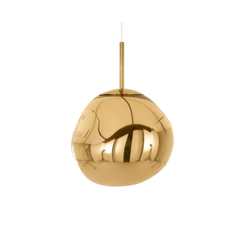 Tom Dixon's Melt LED Mini Pendant is a beautifully distorted pendant in collection of modern finishes with matching ceiling rose. Featuring an integrated LED module, this ceiling light creates a mesmerizing melting hot-blown glass effect when turned on, and a mirror-finish effect when off. This piece is made in Germany using a high tech manufacturing techniques to achieve the perfect melted orb for your design.